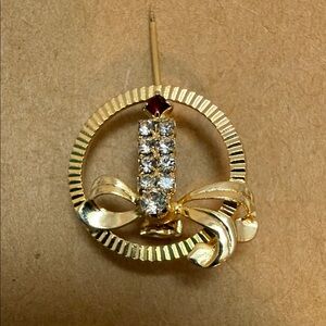 Eternity Candle Stick Rhinestone Bow Holiday Vintage 60's Brooch